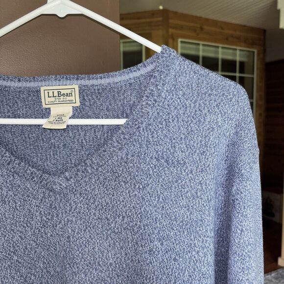 LL Bean Men Large V-Neck Sweater 100% Cotton Blue Soft Comfortable Casual Prep - Picture 3 of 7